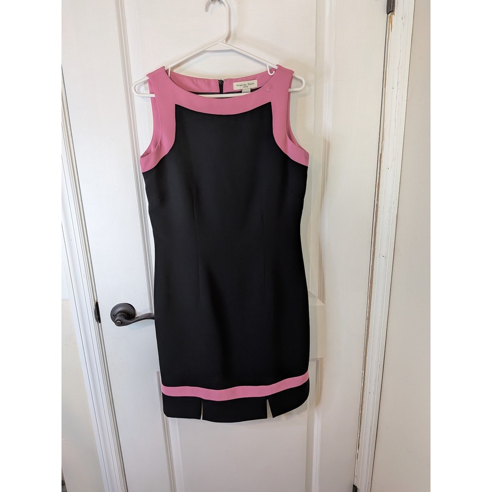 Amanda Smith Black Pink Color lock Sleeveless Sheath Dress Boat Neck‎ Retro